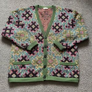 Vintage 90’s Hermes Paris Funky Pattern Wool Cardigan Sweater M/L